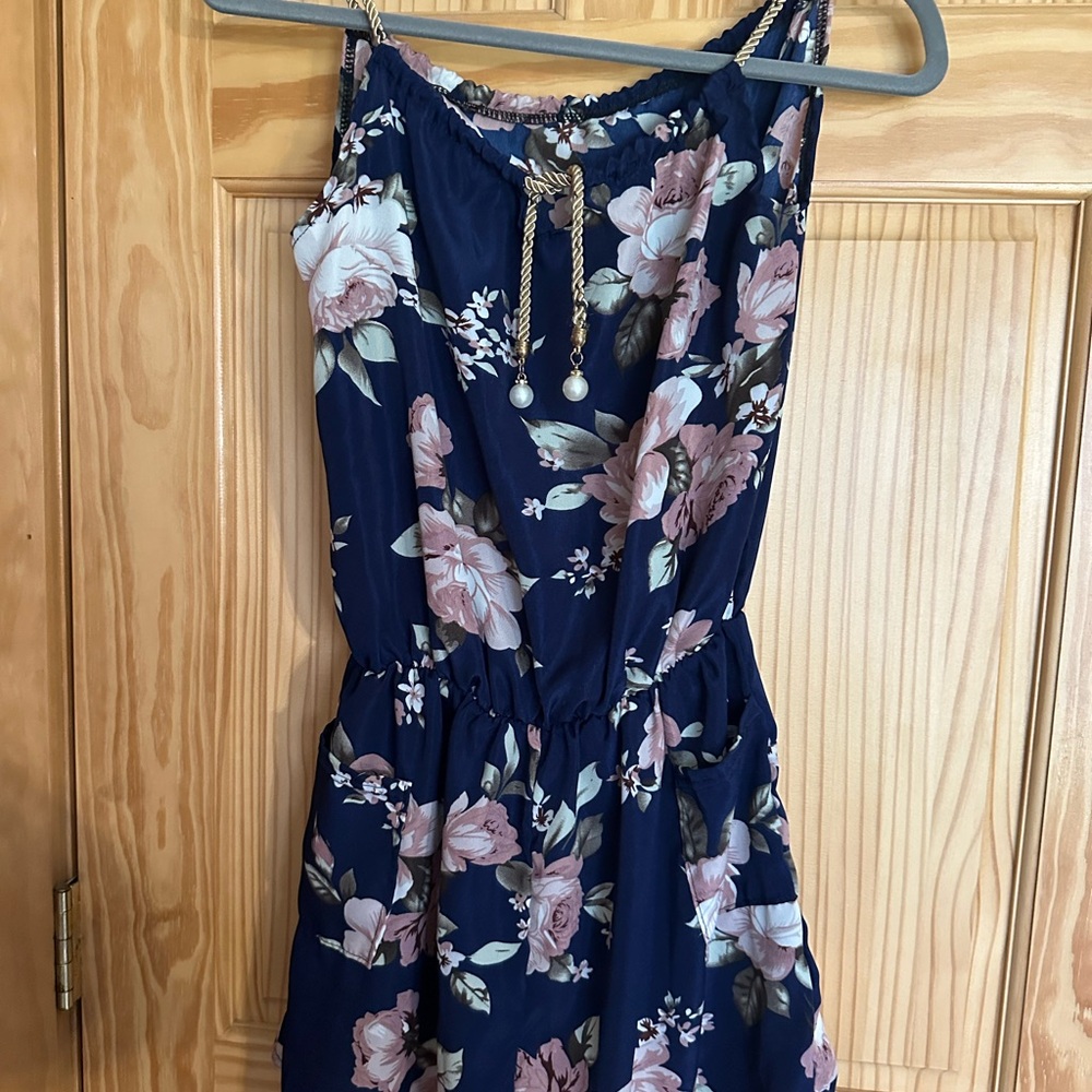 Floral Navy romper with Pink Accents